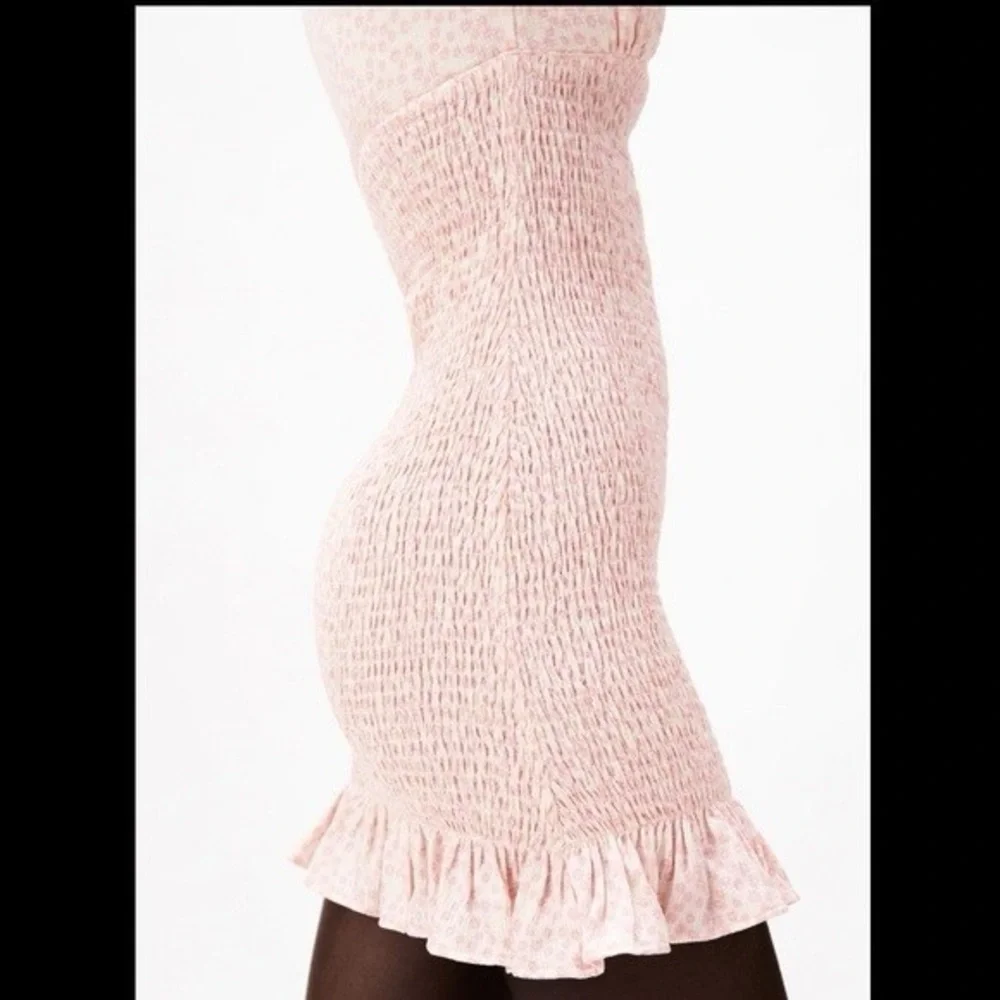 Zara Pink Puff Sleeve V-Neck Bodycon Mini Dress - Picture 6 of 6